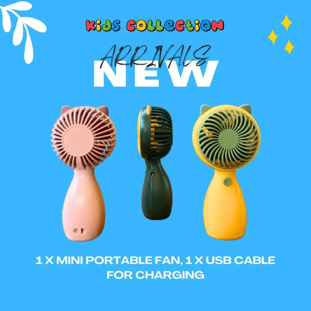Kids Rechargeable Portable Hand Fan – Cute Cat Ear Mini Cooling Fan