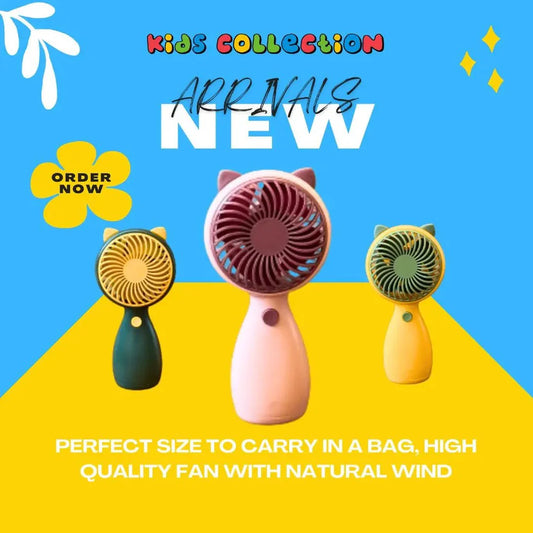 Kids Rechargeable Portable Hand Fan – Cute Cat Ear Mini Cooling Fan