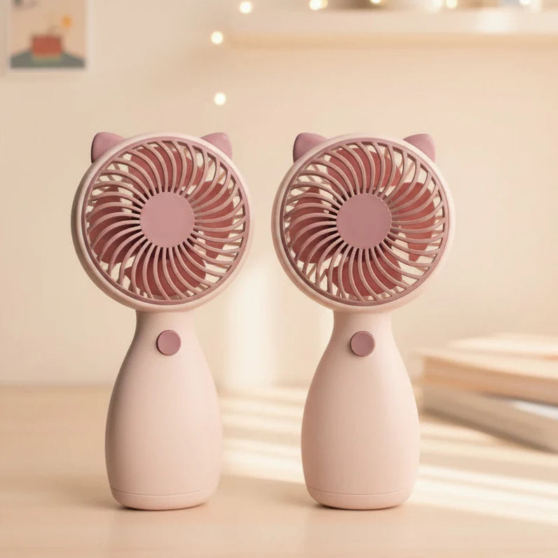 Kids Rechargeable Portable Hand Fan – Cute Cat Ear Mini Cooling Fan
