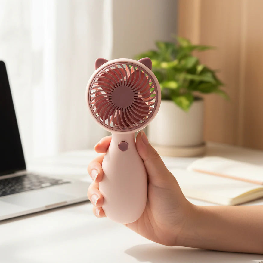 Kids Rechargeable Portable Hand Fan – Cute Cat Ear Mini Cooling Fan